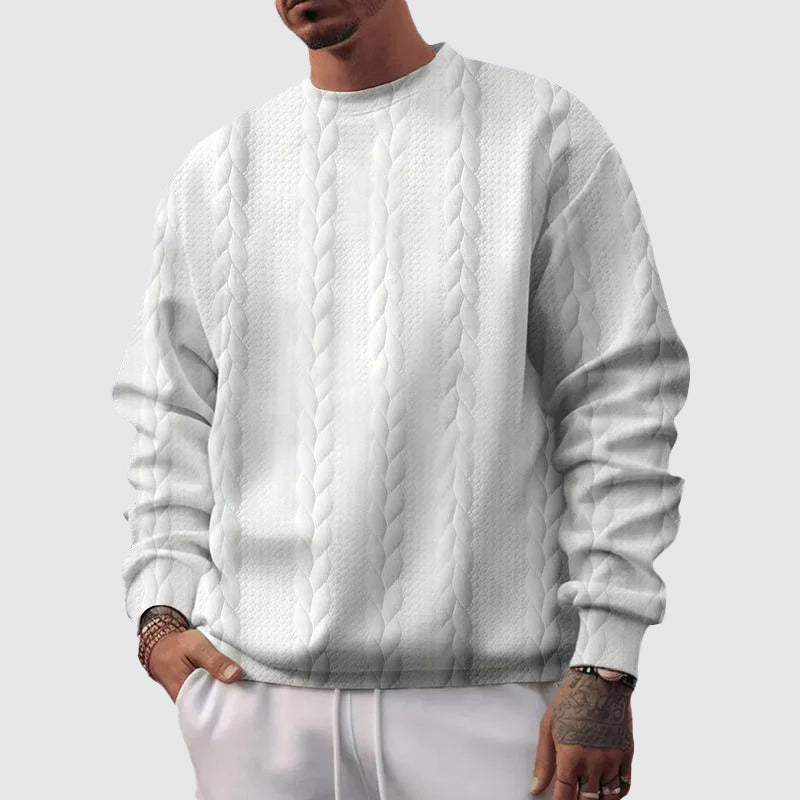 Men’s Pullover Sweatshirt – Relaxed Fit – Wool Knit – Cable Pattern – Ribbed Trim