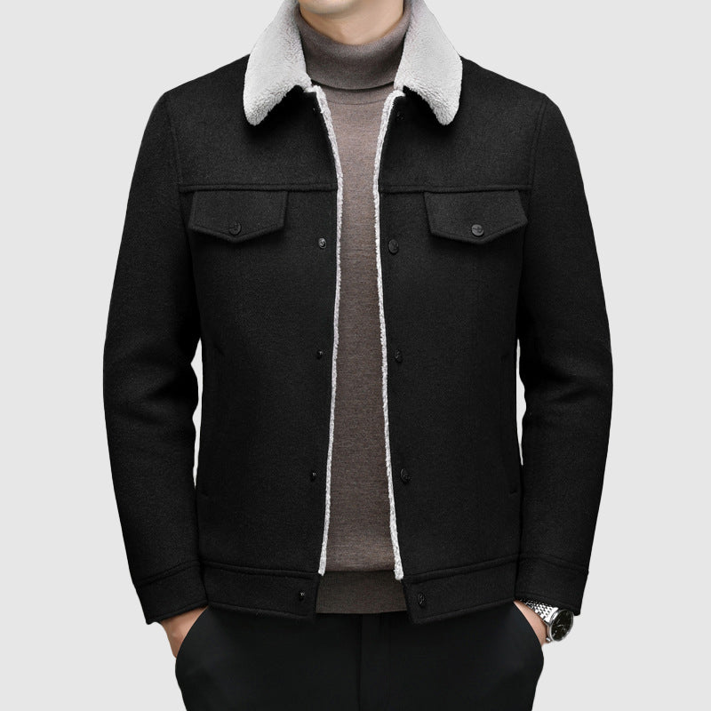 Men’s Jacket – Regular Fit – Wool Look – Sherpa Lined with Fleece Collar – Button Front