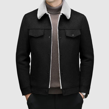 Men’s Jacket – Regular Fit – Wool Look – Sherpa Lined with Fleece Collar – Button Front