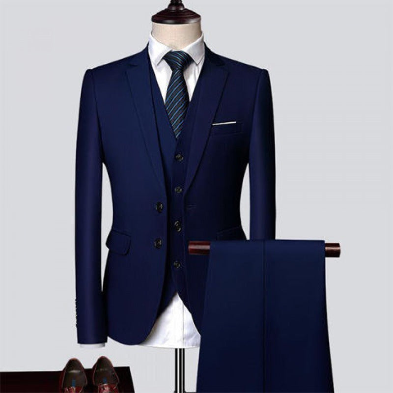 Three-piece men's business suit set with vest and trousers