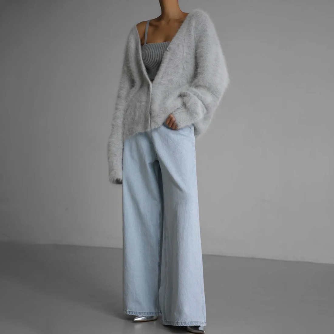 Women's fuzzy button-down cardigan