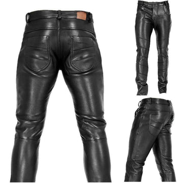 Mohan - edgy black leather pants with zipper accents