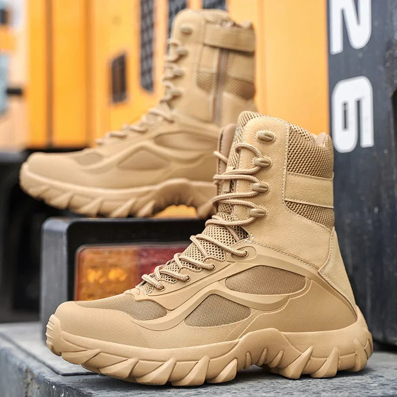 Men's high-top military boots with mesh panels