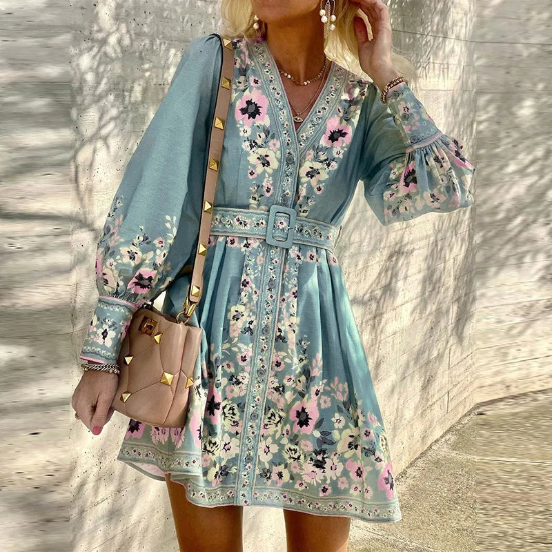 Bohemian Mini Dress for Women - Floral Summer Outfit