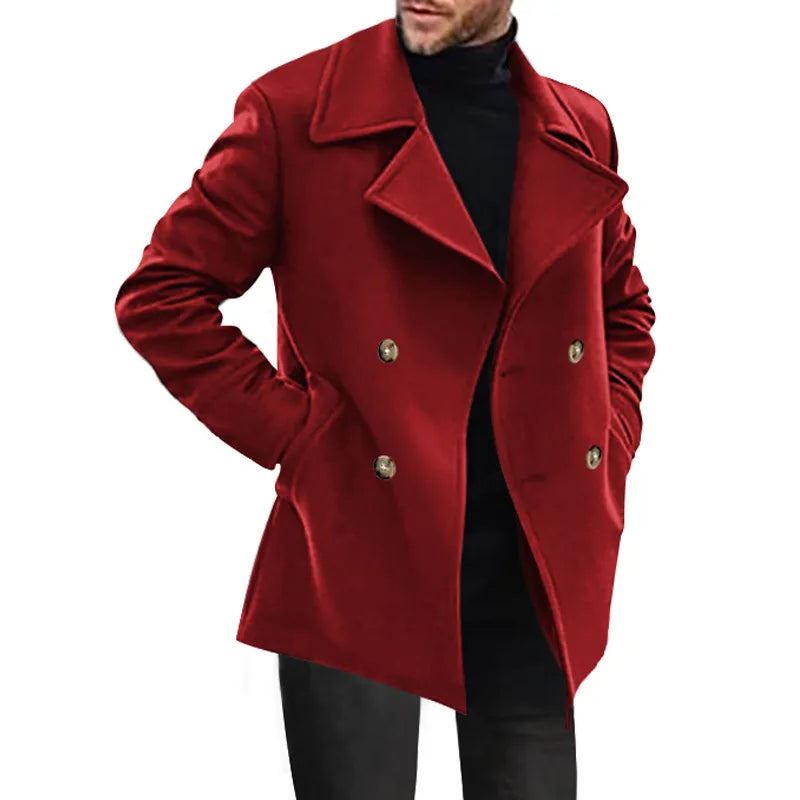 Men’s Double-Breasted Peacoat - Wool Blend - Tailored Fit - Notched Lapels - Hip Length