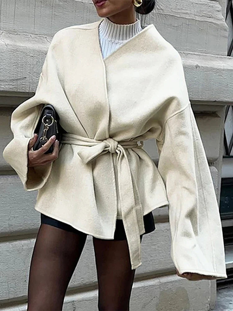 Women's oversized sleeves wrap coat