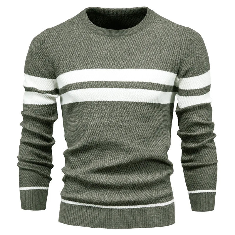 Cozy men's winter sweater with contrast stripes