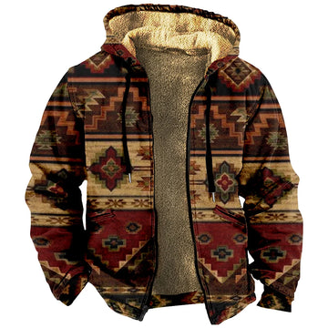 Retro printed casual fashion jacket with hood for men