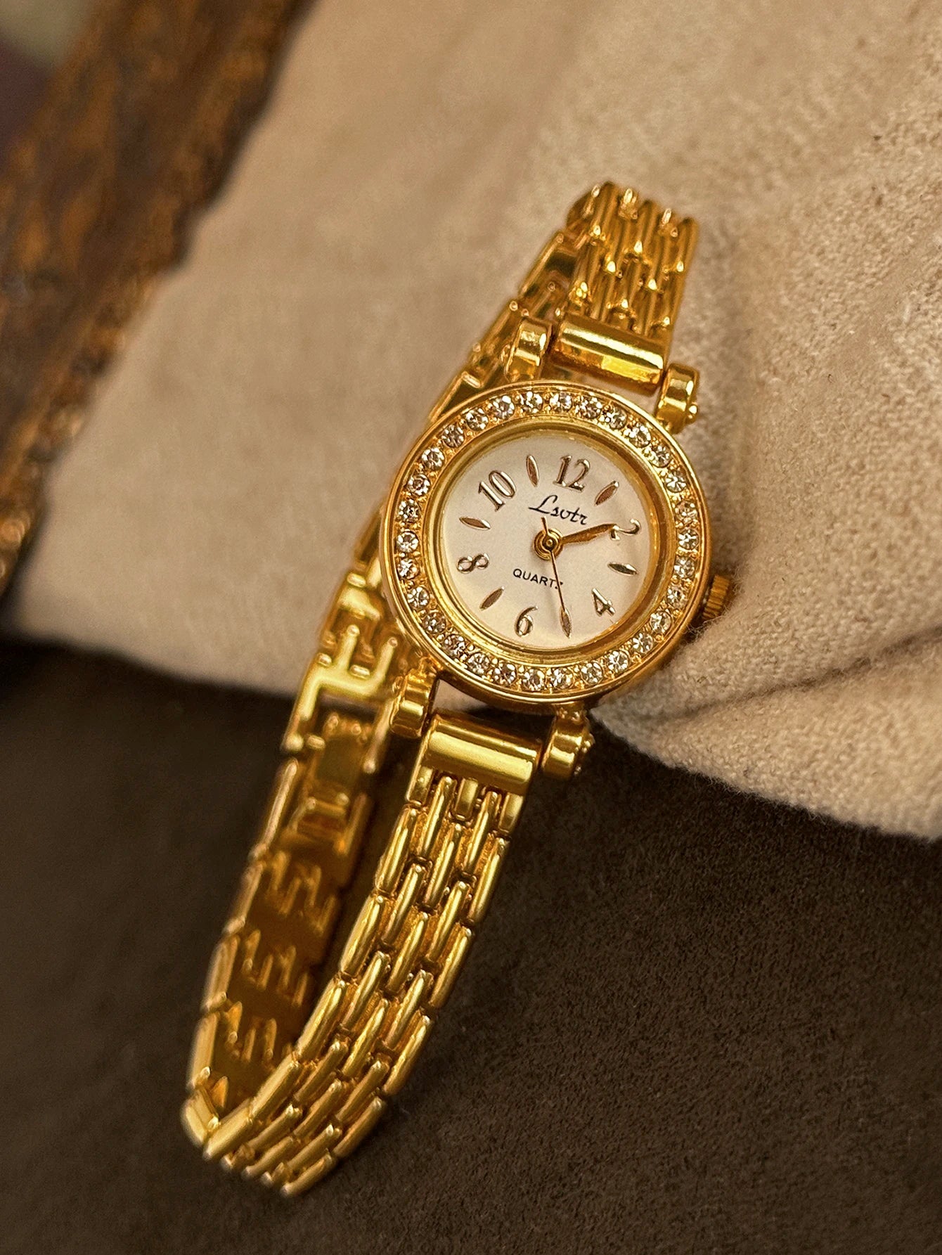 Isla Compact Bracelet Style Wristwatch | Rhinestone Bezel Linked Band Wristwatch