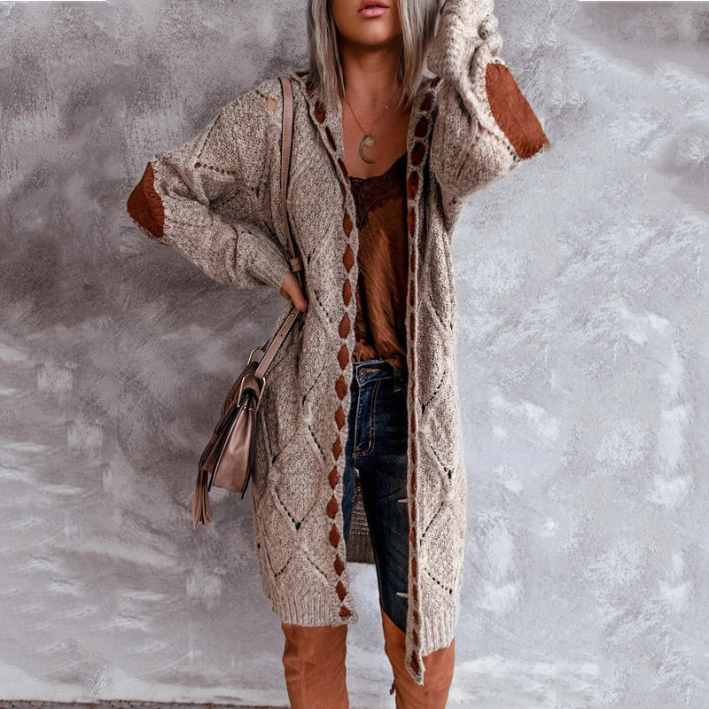 Women's open-knit hooded cardigan