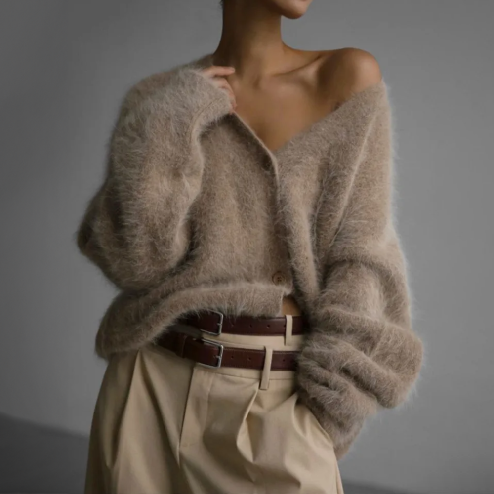 Women's mink knitted v-neck cardigan