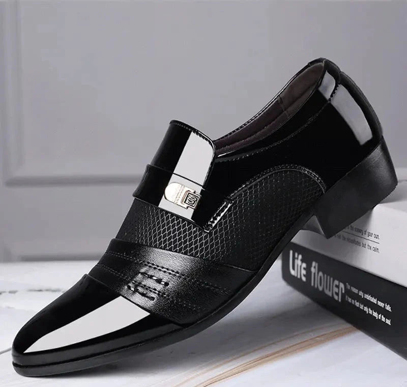 Men's slip-on dress shoes with mesh panels