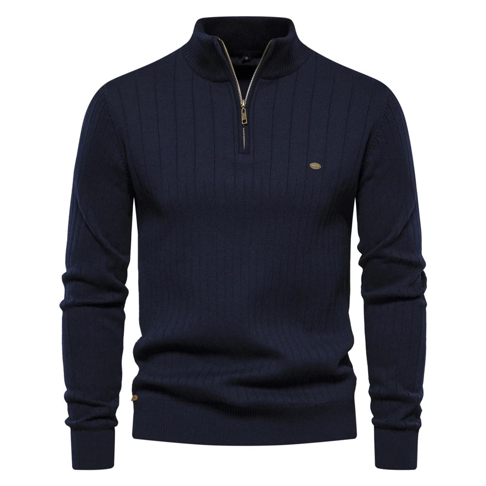 Men's half-zip ribbed winter sweater