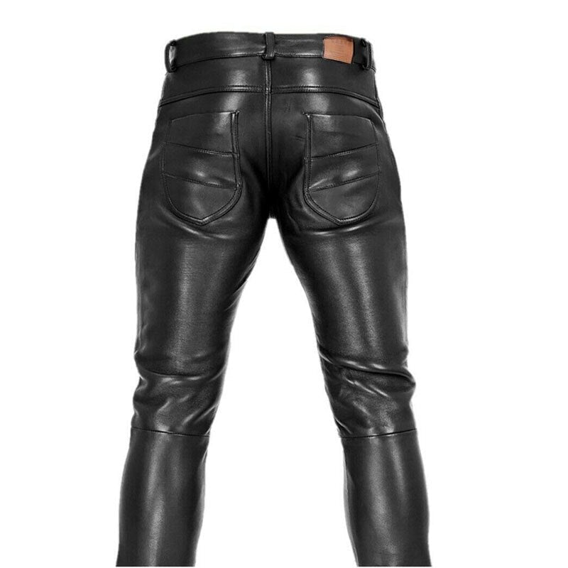 Mohan - edgy black leather pants with zipper accents