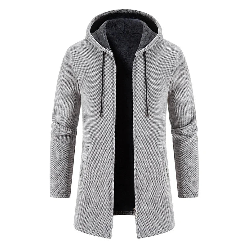 Men's hooded long cardigan sweater winter warm outwear