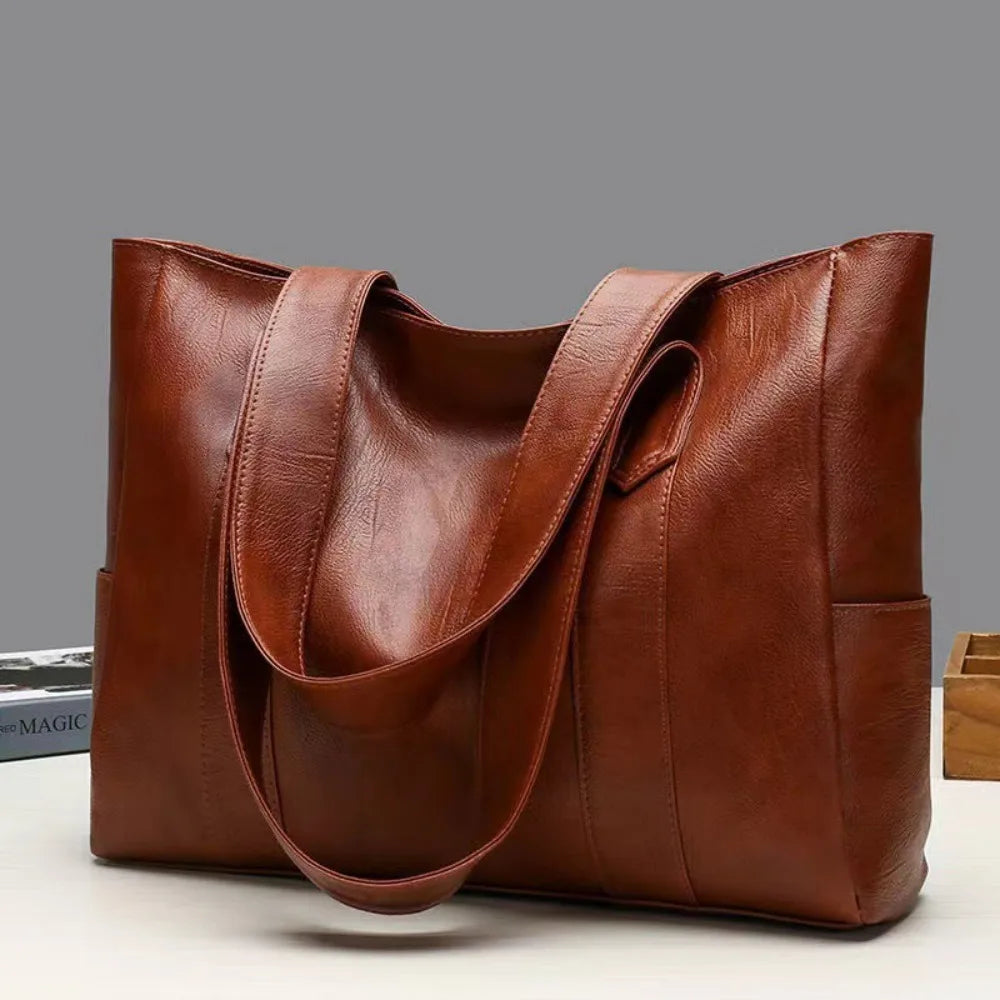 Amelia Faux Leather Tote Bag | Solid Design Shoulder Tote Bag