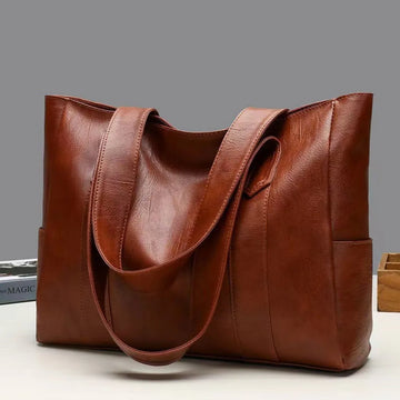 Amelia Faux Leather Tote Bag | Solid Design Shoulder Tote Bag