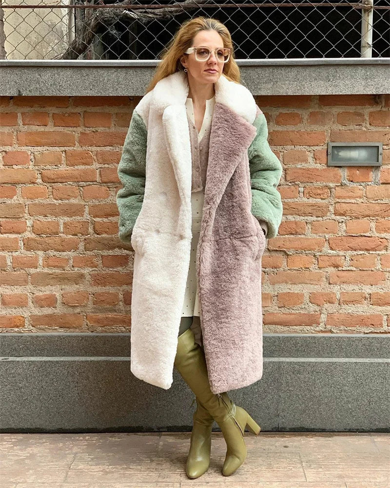 Women's color-blocked faux coat