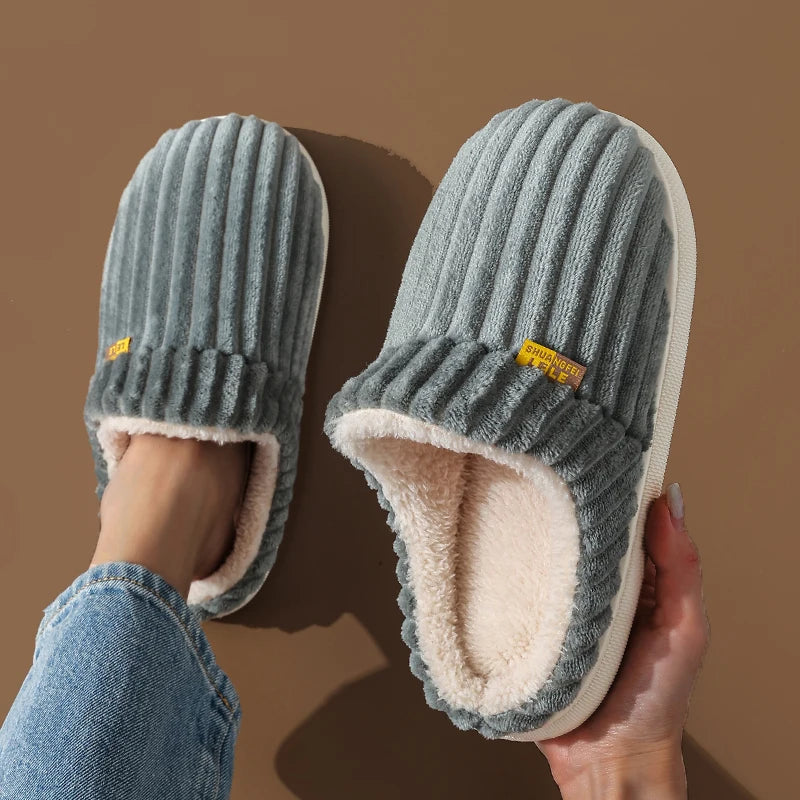 Men's and Women's corduroy slippers with plush insoles