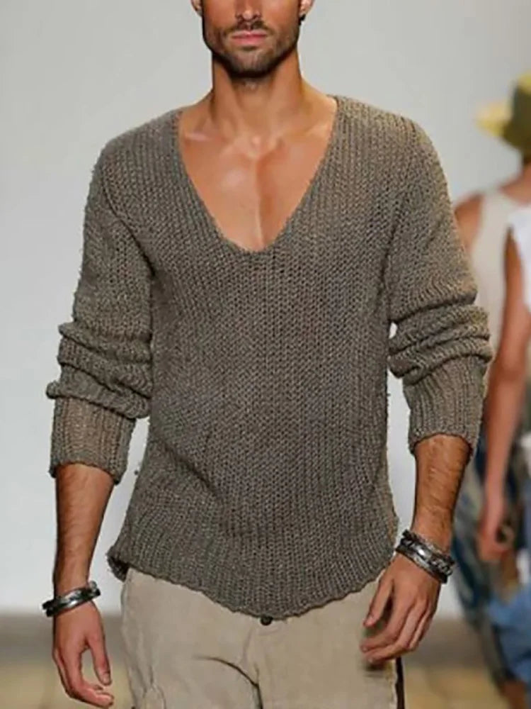 Men's deep v-neck sweater