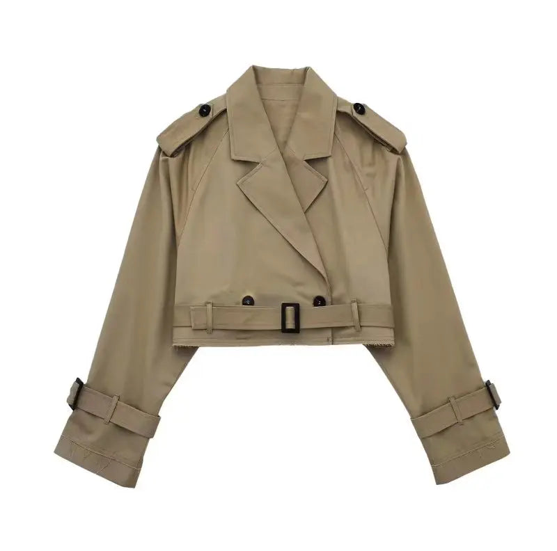 Maricel - casual double-breasted cropped jacket with belt