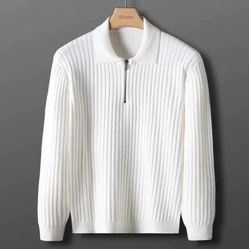 Stylish men's casual sweater with lapel collar and zipper closure