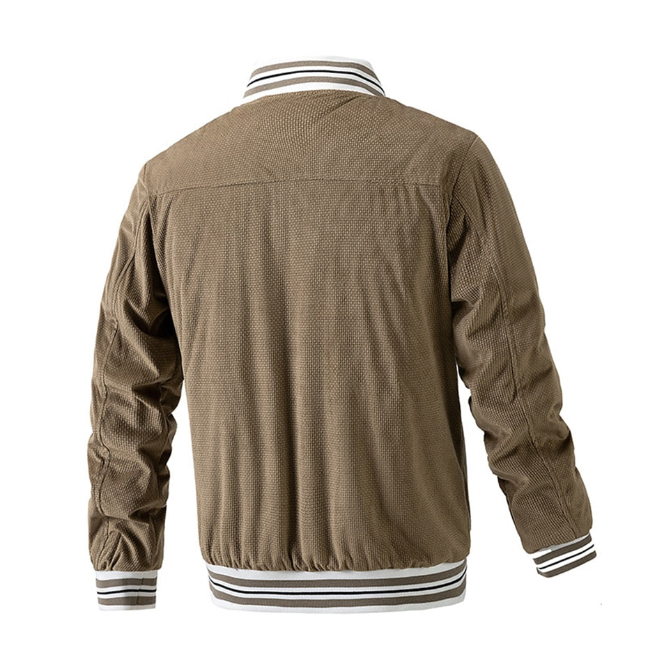 Men's corduroy varsity jacket with ribbed cuffs