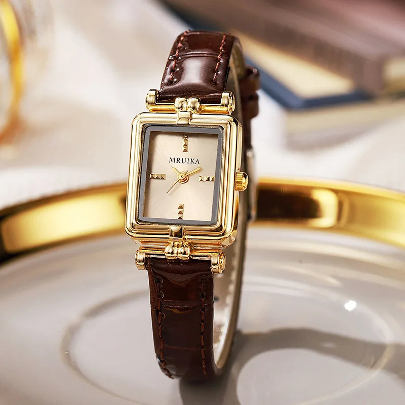 Sienna Faux Leather Rectangular Wristwatch | Gold-Tone Hardware Embossed Wristwatch