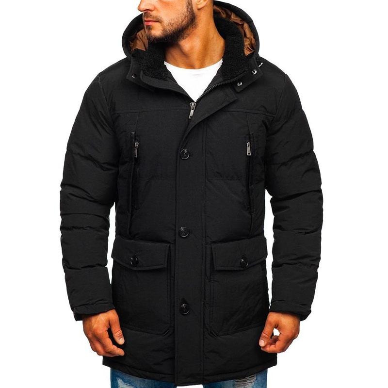 Men's casual down jacket with hood zip-up and button closure