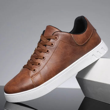 Men's casual leather sneakers with white sole