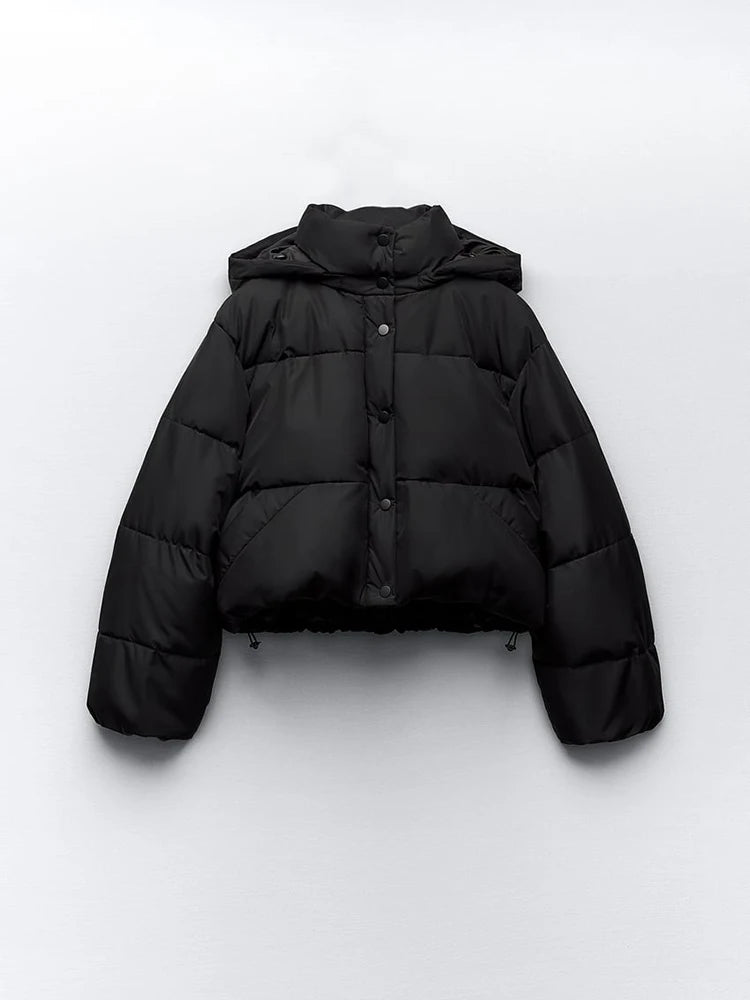 Women's cropped puffer jacket with hooded collar