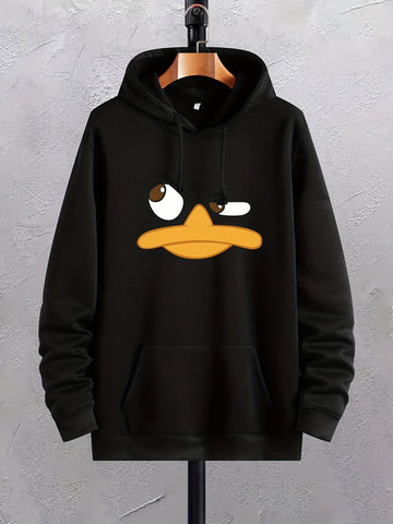 Casual oversized sweatshirt with cartoon duck print for men