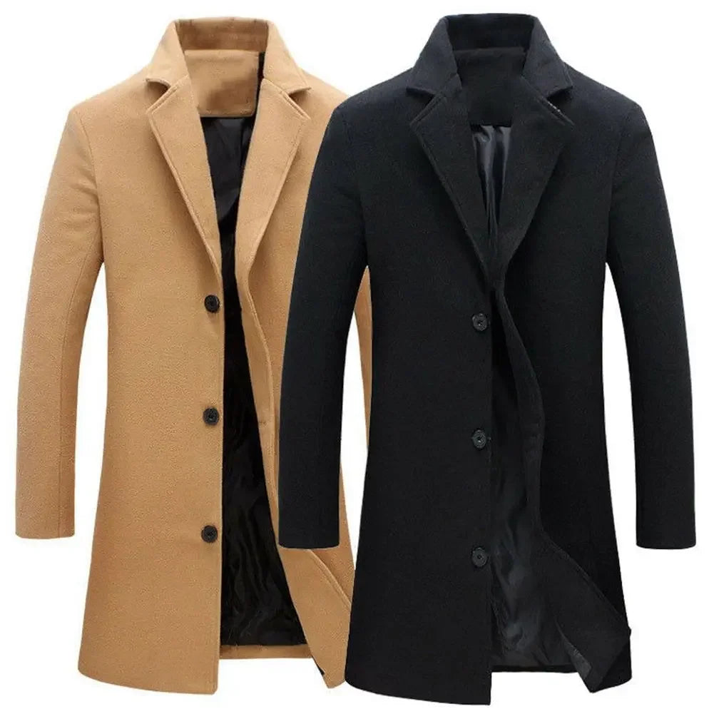 Gabe - men's long winter overcoat with classic lapel