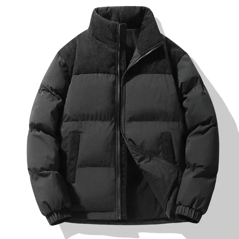 Men's quilted puffer jacket with corduroy accents