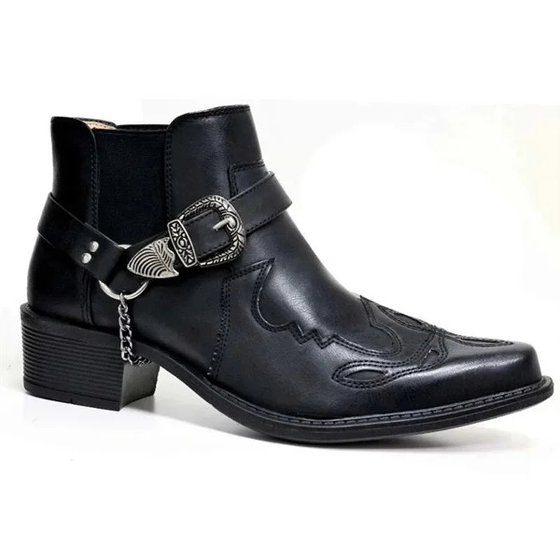 Men's black leather cowboy boots