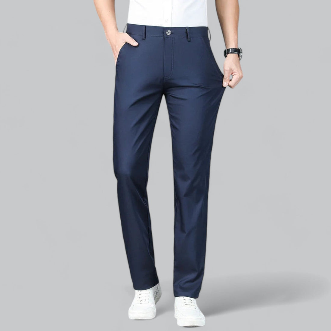 Men's business casual pants straight leg zipper closure with pocket details