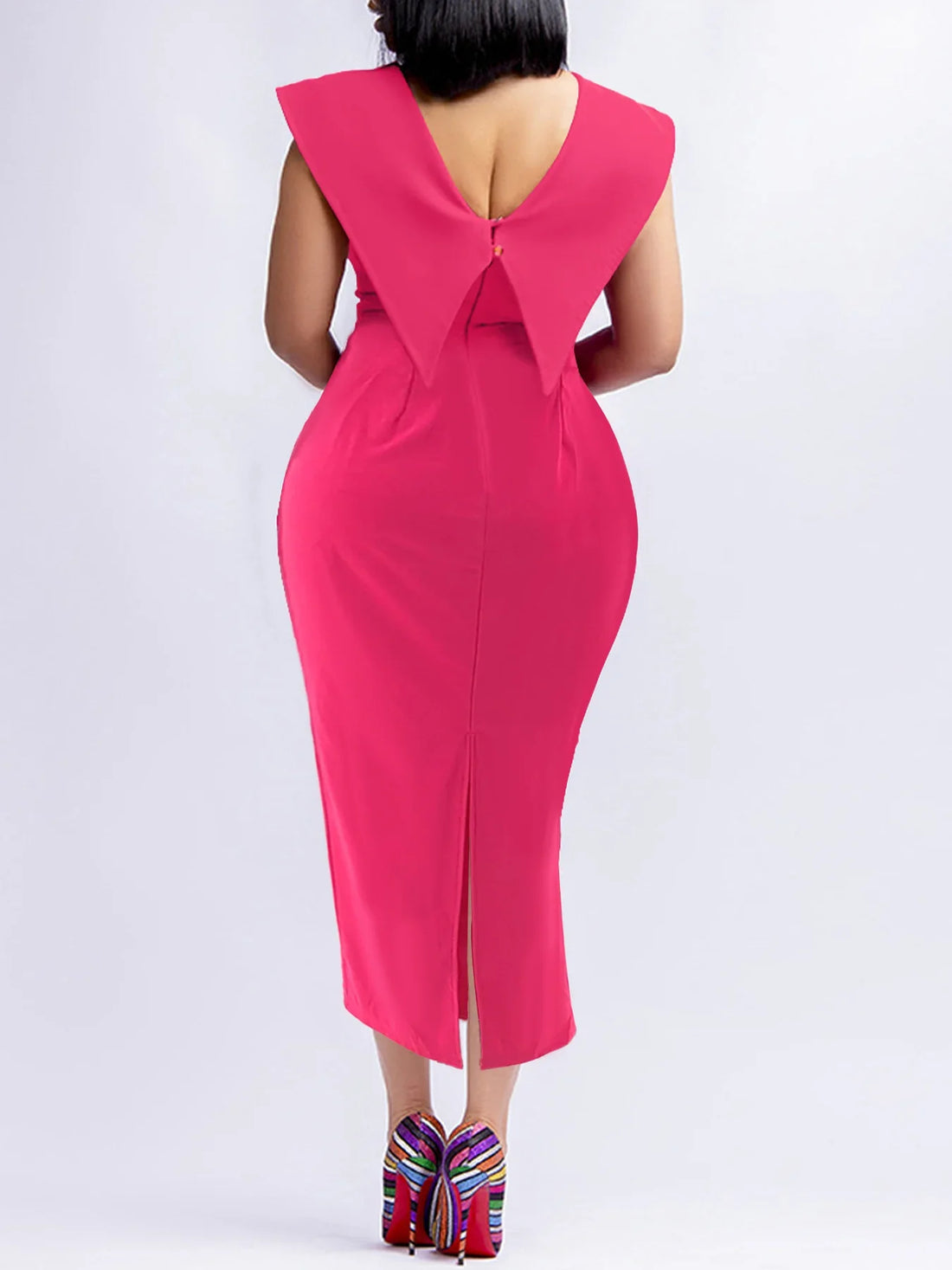 Women's Bodycon Midi Dress - Sleeveless - Structured Shoulders - Elegant Fit