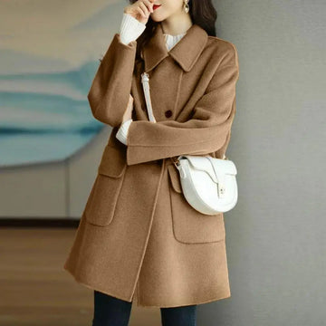 Elegant women's double-breasted long coat for autumn and winter