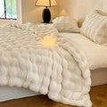 Faux Rabbit Fur Ribbed Throw Blanket