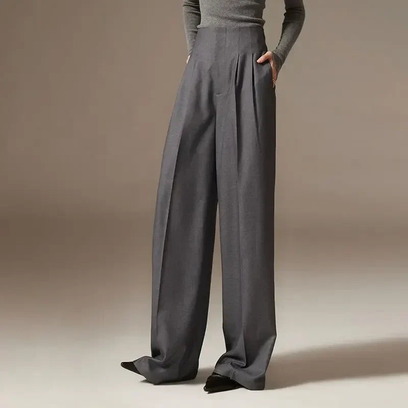 Women’s Wide-Leg Pants – High Waist – Wool Blend – Tailored Pleats – Full Length