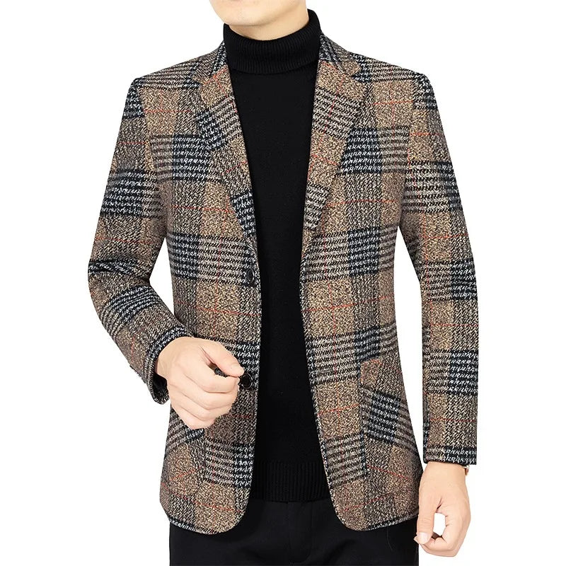 Light business plaid pattern suit jacket for men