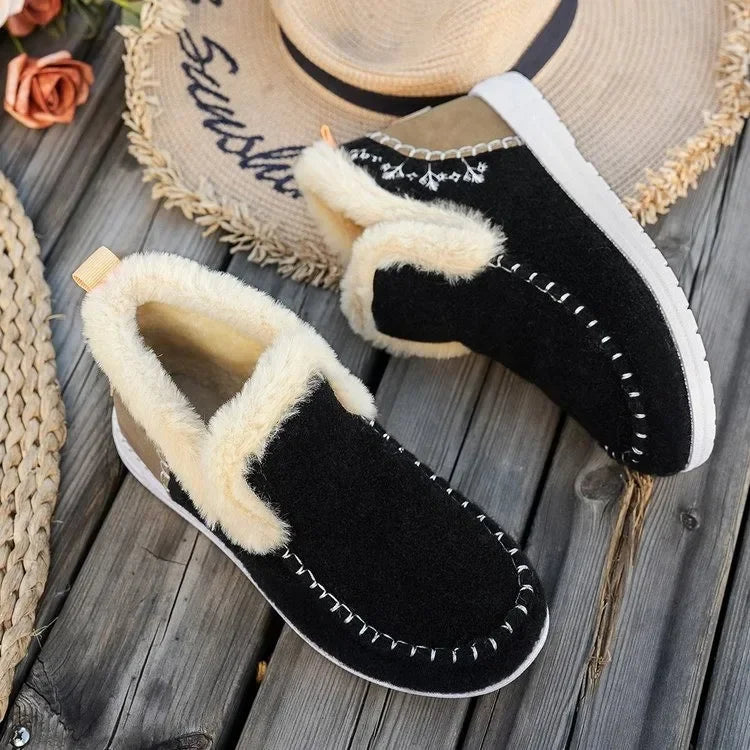 Women’s Ankle Boots – Faux Fur Lined – Felt Texture – Cozy Fit – Visible Stitching