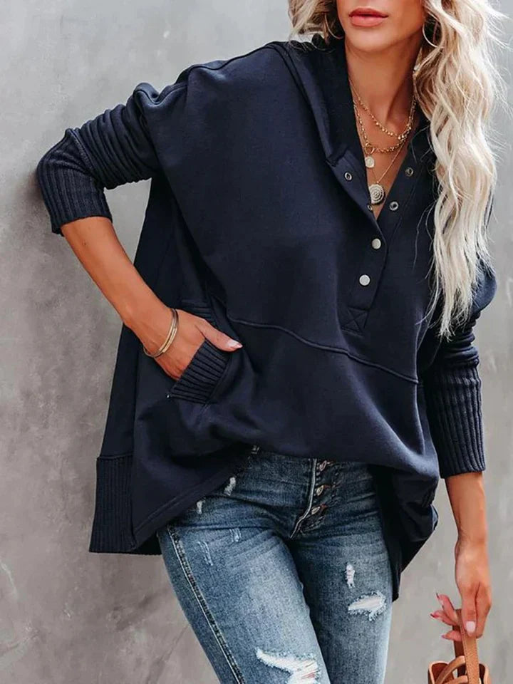 Women's henley-style hooded sweatshirt