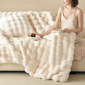 Faux Rabbit Fur Ribbed Throw Blanket