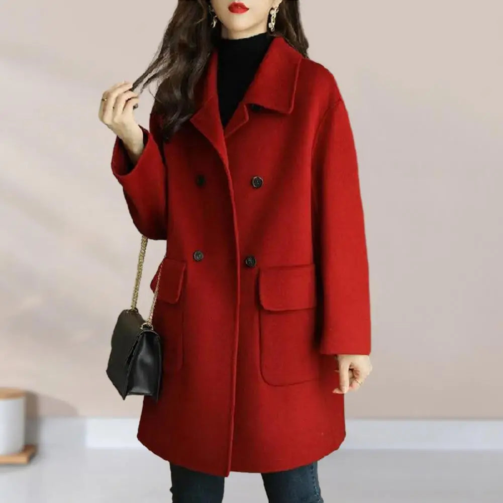 Elegant women's double-breasted long coat for autumn and winter