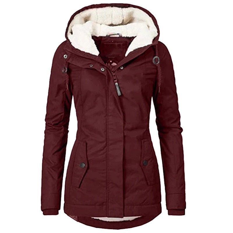 Women's sherpa-lined winter parka for ultimate warmth