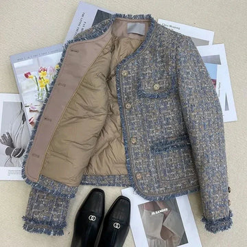 Women's tweed button-down jacket for an elegant statement