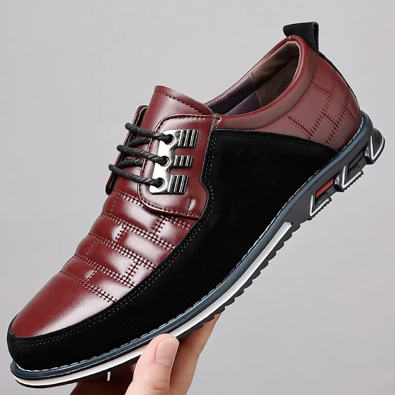 Men's classic lace-up leather dress shoes with two-tone design