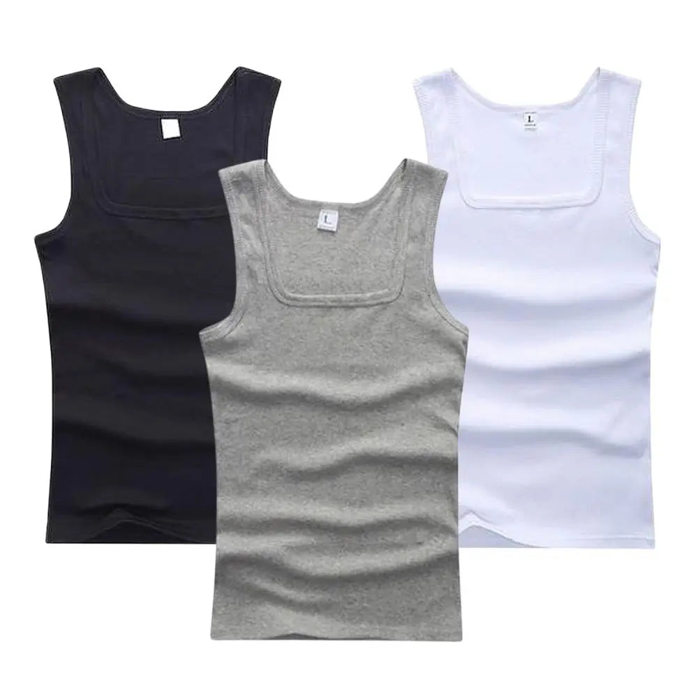 Square collar tight fit sports vest for men