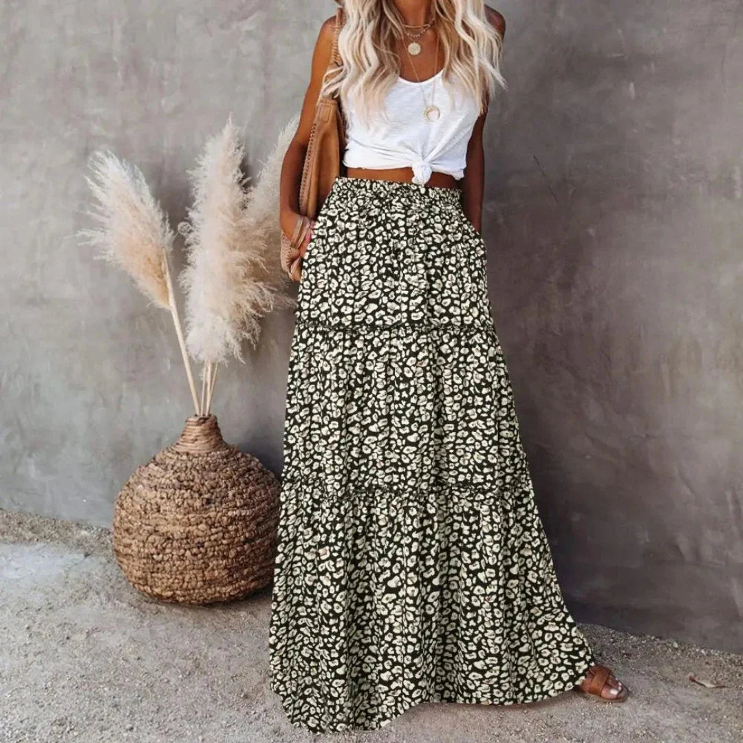 Wenessa - Vintage Boho Print Pleated Skirt